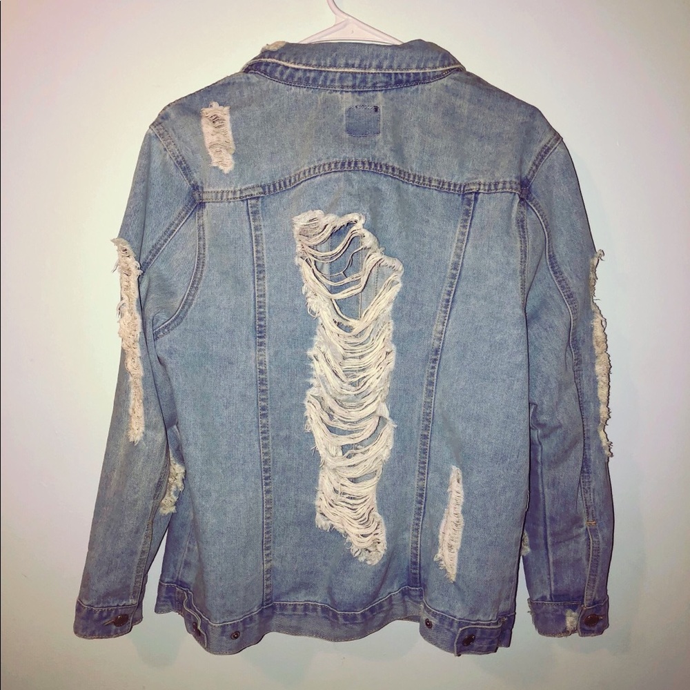 Fashion nova light washed distressed denim jacket